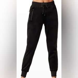 Blac Noir Velvet Jogger Pants Pull On Black Adjustable Drawstring Waist Size L